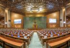 View of Lok Sabha chamber in the New Parliament building, New Delhi, photo: Ministry of Parliamentary Affairs