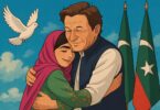 Imran Khan taking the lead from Malala with the dove of peace next to them.
