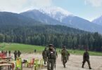 Indian security officers inspect the site in Pahalgam where terrorists opened fire on tourists in Pahalgam in Jammu and Kashmir