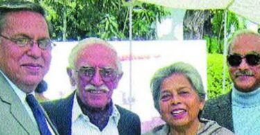 Capt J.K. Sengupta (from right), Rita Sengupta, Gen V.N. Sharma, Brig. Ravi Malhotra, Capt Sengupta's coursemate. — photo by Anil Bhat
