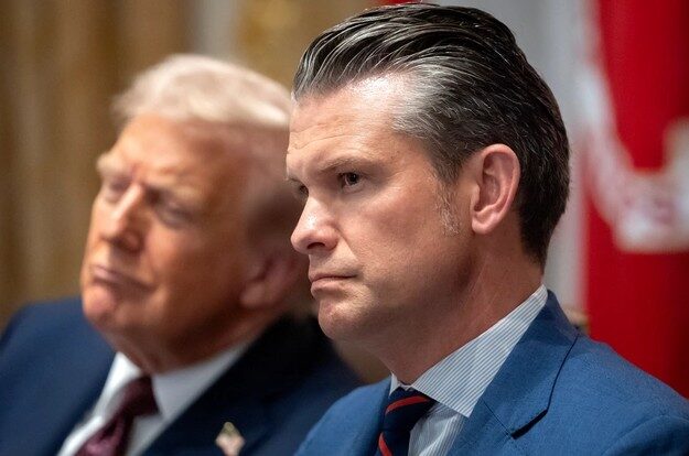 hagseth Defense Secretary Pete Hegseth and President Donald Trump listen during a Cabinet meeting at the White House, Aug. 26, 2025. | Mark Schiefelbein/AP