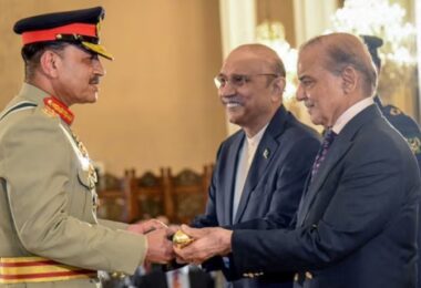 General Asim Munir with President Asif Ali Zardari and PM Shehbaz Sharif