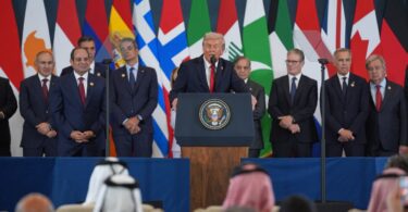 Donald Trump at The Summit for Peace in Gaza in Egypt, 13 Oct 2025.
