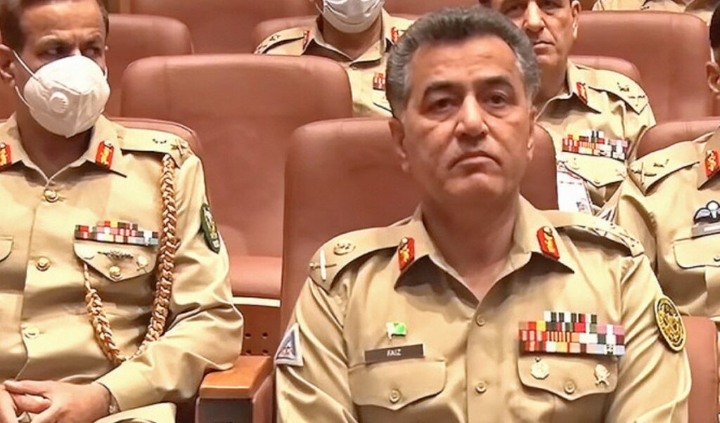 Former Pakistani spy chief Gen. Faiz Hameed (right) attends 78th Formation Commanders’ Conference held at the General Head Quarters in Rawalpindi, Pakistan, on June 15, 2021. (Photo courtesy: ISPR/File)