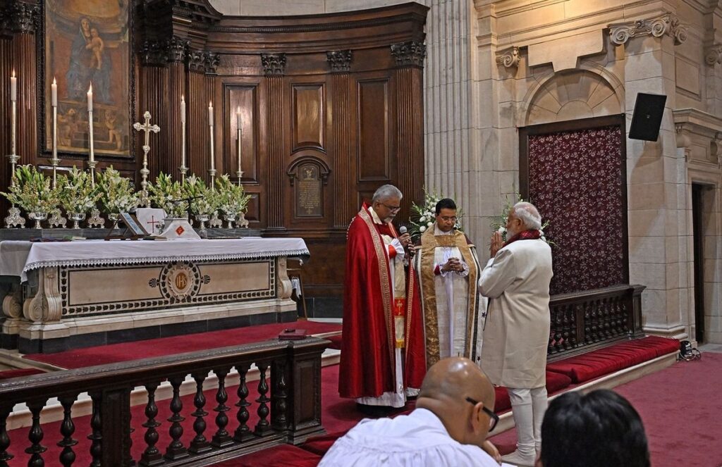 PM Narendra Modi attending the Christmas morning service at The Cathedral Church of the Redemption in Delhi on 25 December 2025