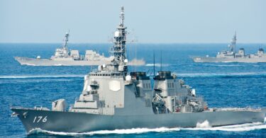 JS Chokai, USS Mustin and JS Ariake at the Keen Sword marine exercise in 2012