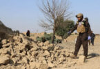 Taliban security personnel inspects the location of a Pakistani airstrike in Gurbuz, Afghanistan's Khost province, on 24 September 2026.